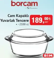 PAŞABAHÇE CAM KAPAKLI YUVARLAK TENCERE 2100 CC